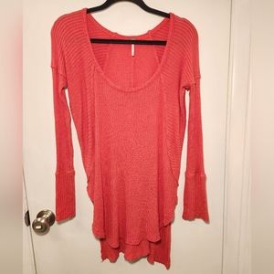 Free People Womens Small We The Free Ventura Thermal Long Sleeve Shirt Hot Pink